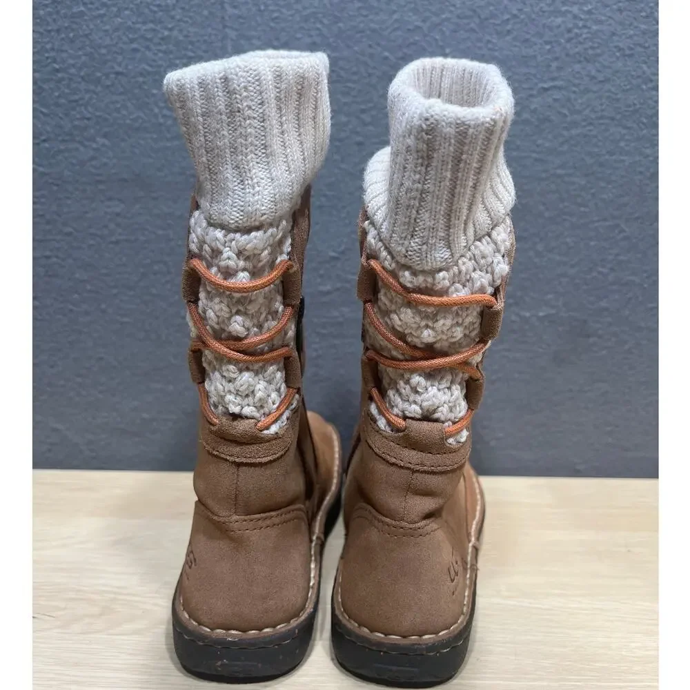 UGG Skylair Brown Leather/Knit Wedge Shearling Kids Size 3 Boots S/N 1973